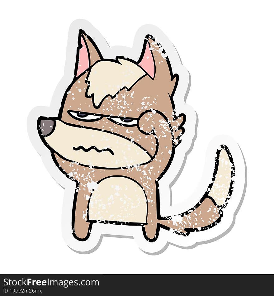 distressed sticker of a cartoon annoyed wolf