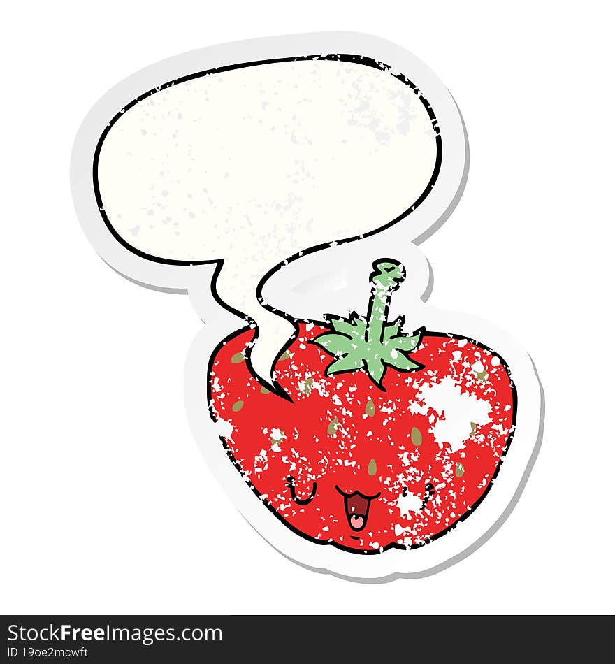 Cartoon Strawberry And Speech Bubble Distressed Sticker