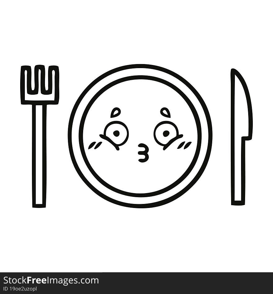 line drawing cartoon of a dinner plate