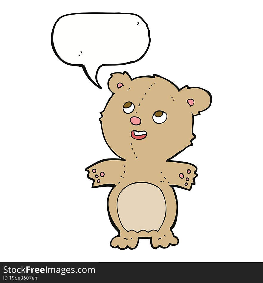 cartoon happy little teddy bear with speech bubble