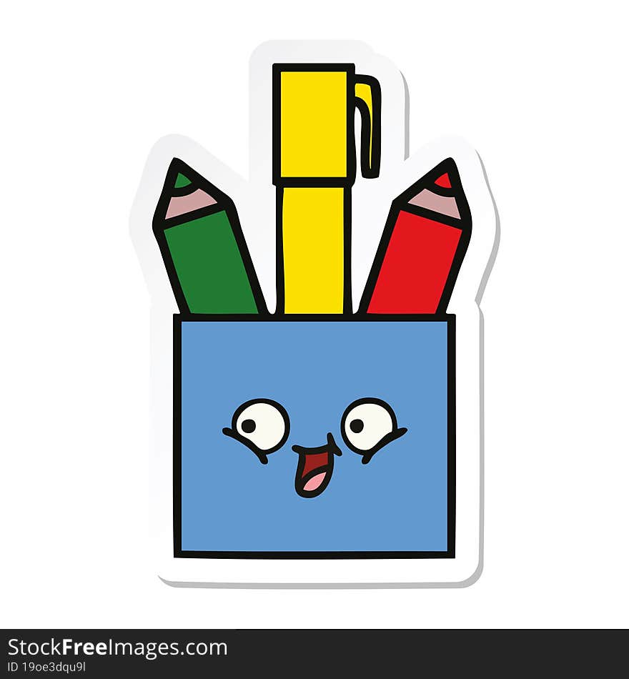 sticker of a cute cartoon pencil pot