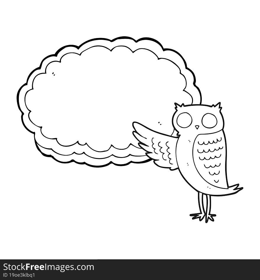 black and white cartoon owl pointing