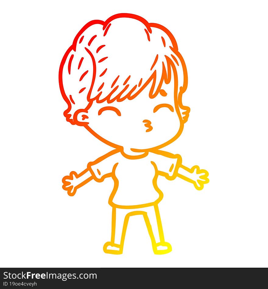 warm gradient line drawing of a cartoon woman thinking