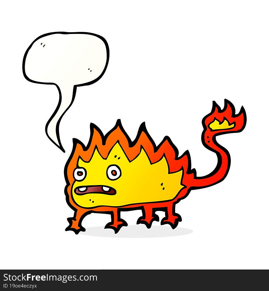 cartoon little fire demon with speech bubble