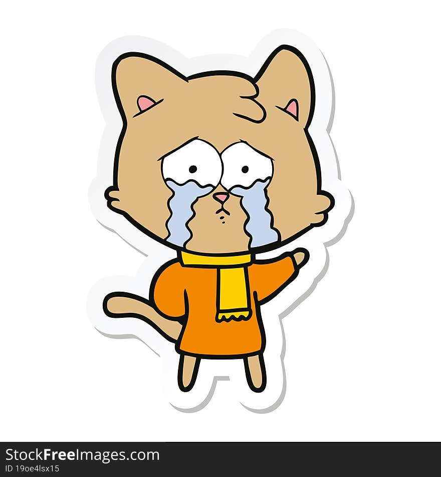 sticker of a cartoon crying cat