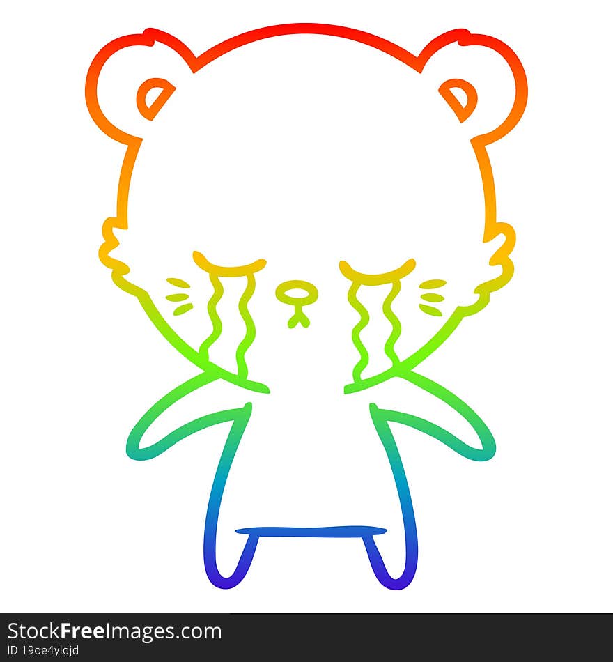 Rainbow Gradient Line Drawing Crying Cartoon Polarbear