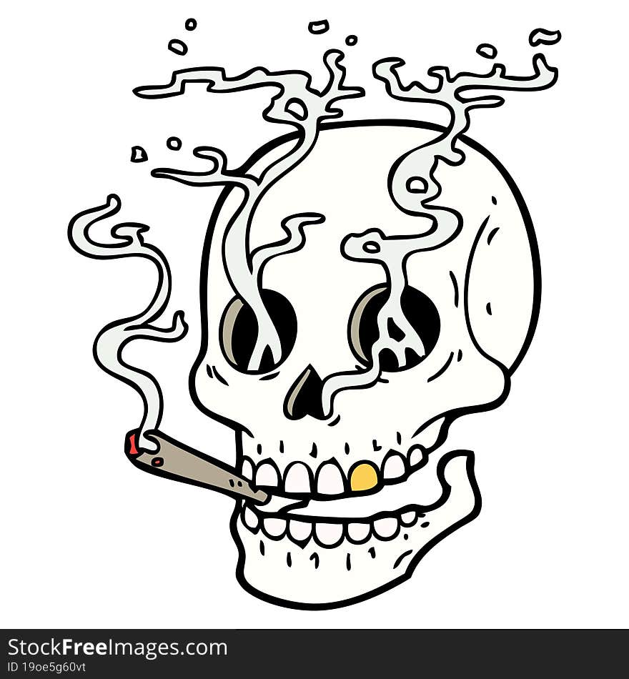 traditional tattoo of a skull smoking