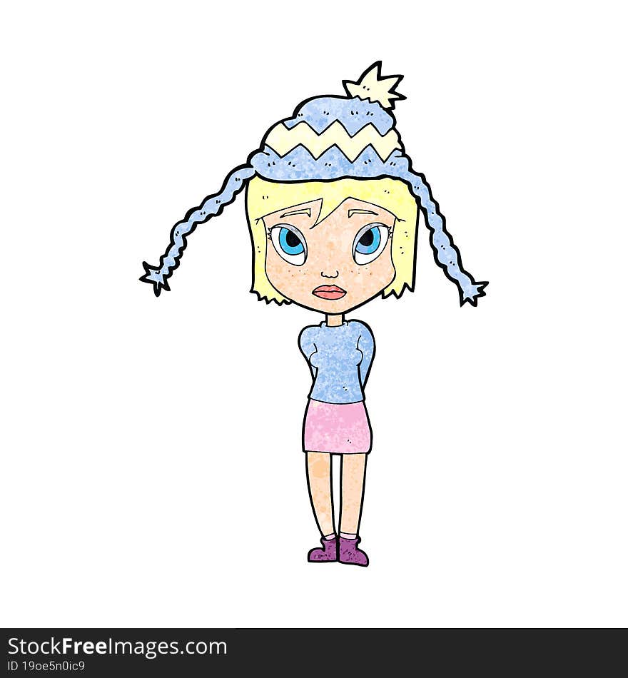 cartoon woman wearing winter hat