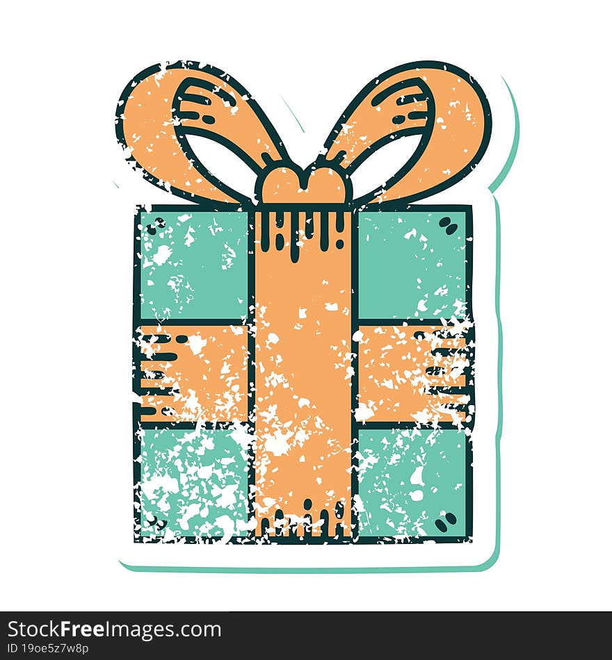 Distressed Sticker Tattoo Style Icon Of A Present