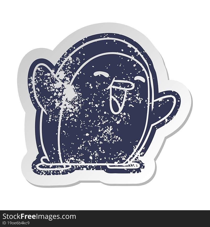 Distressed Old Sticker Kawaii Of A Cute Penguin