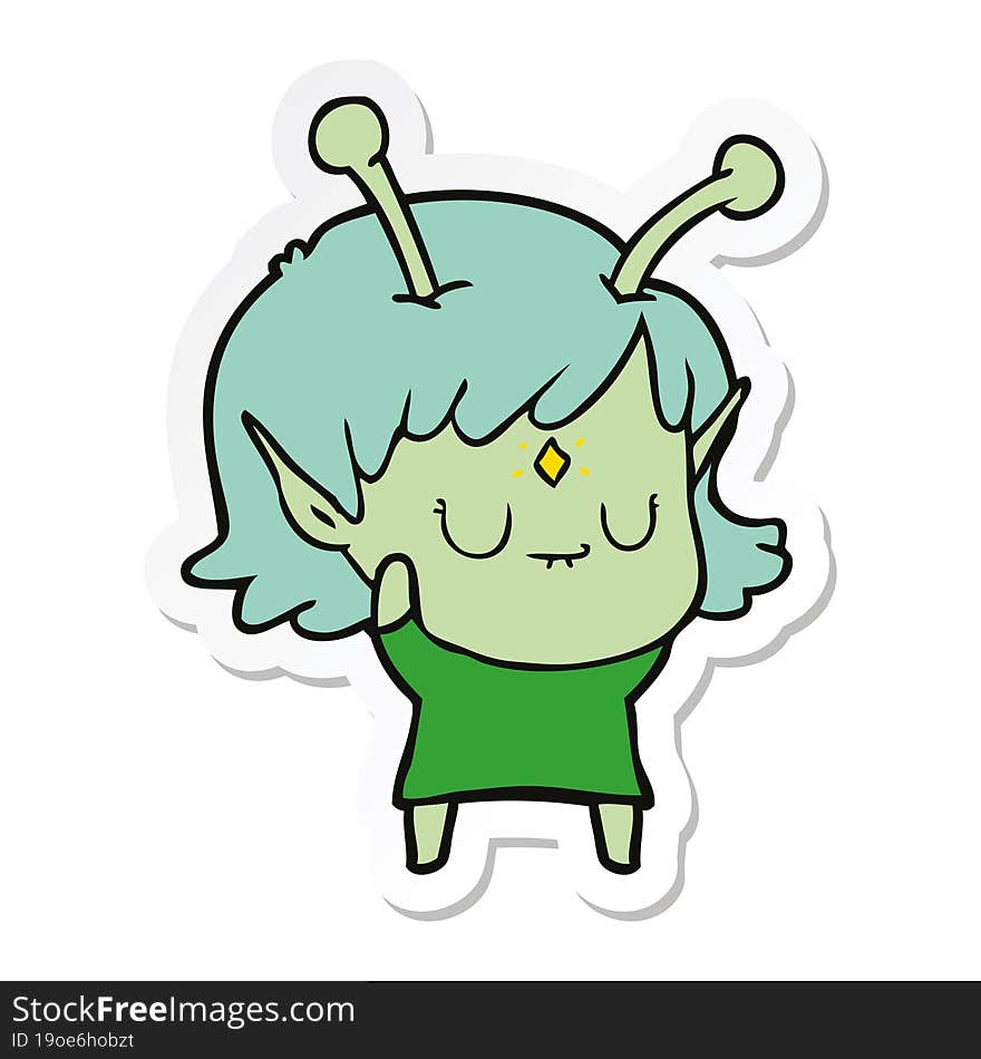 sticker of a cartoon alien girl