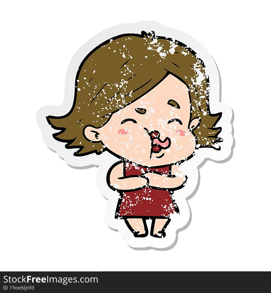 distressed sticker of a cartoon girl pulling face