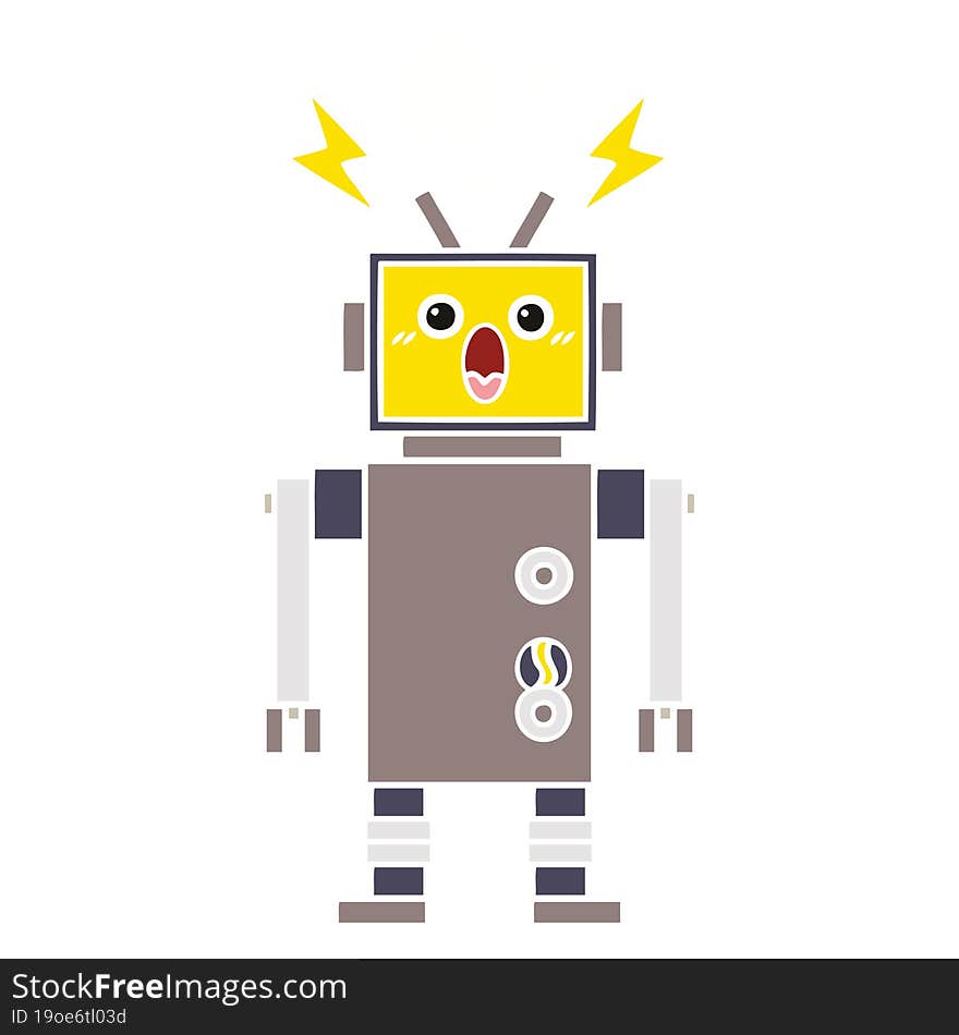 flat color retro cartoon malfunctioning robot