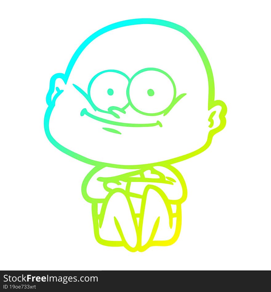 Cold Gradient Line Drawing Cartoon Bald Man Staring