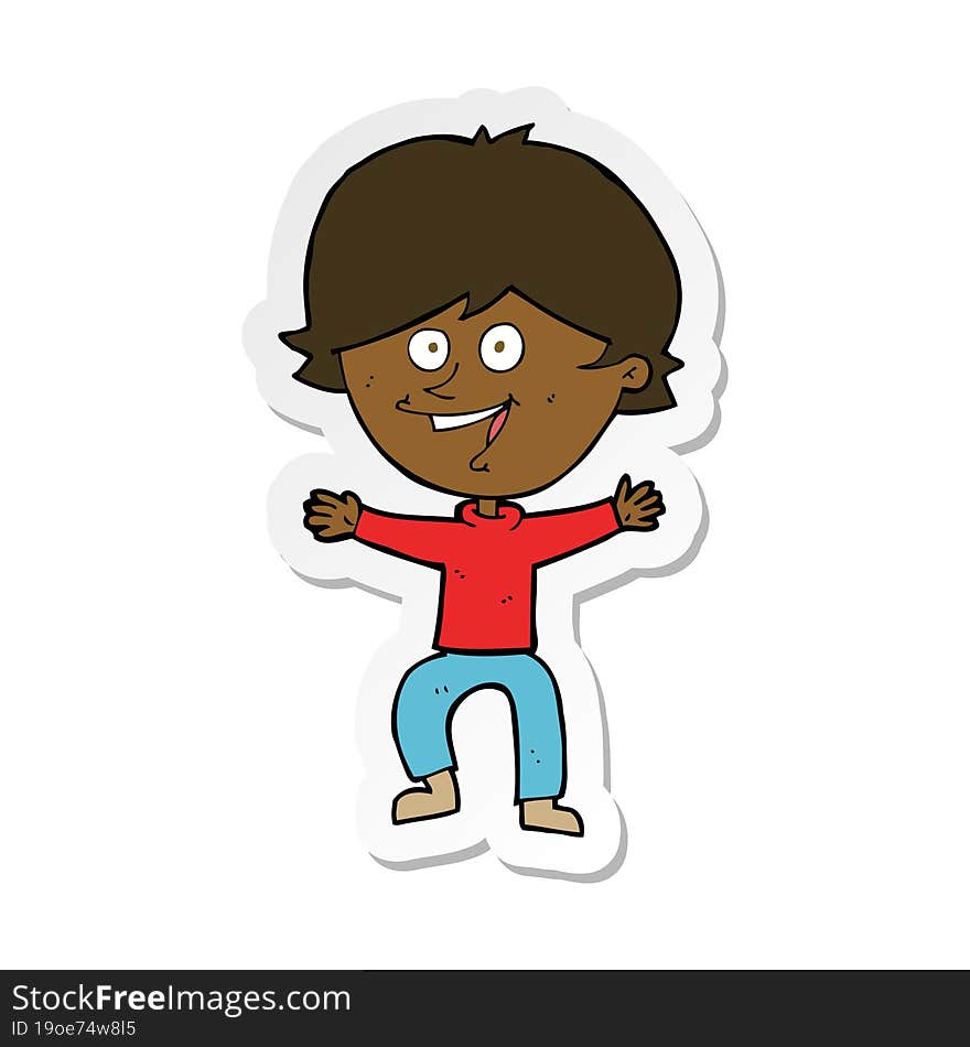 sticker of a cartoon happy boy laughing