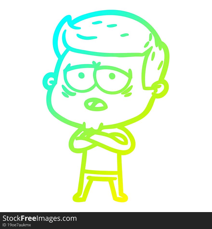 Cold Gradient Line Drawing Cartoon Tired Man