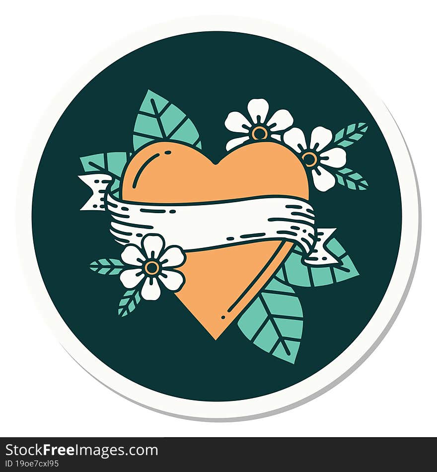 Tattoo Style Sticker Of A Heart And Banner