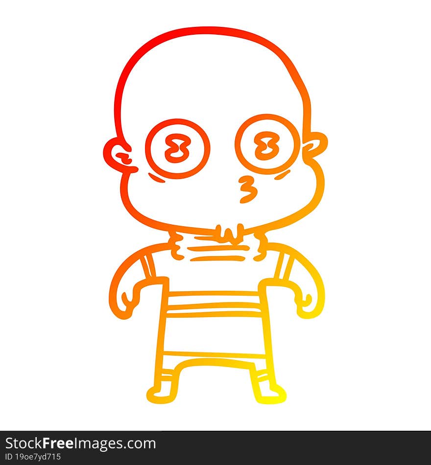 warm gradient line drawing cartoon weird bald spaceman