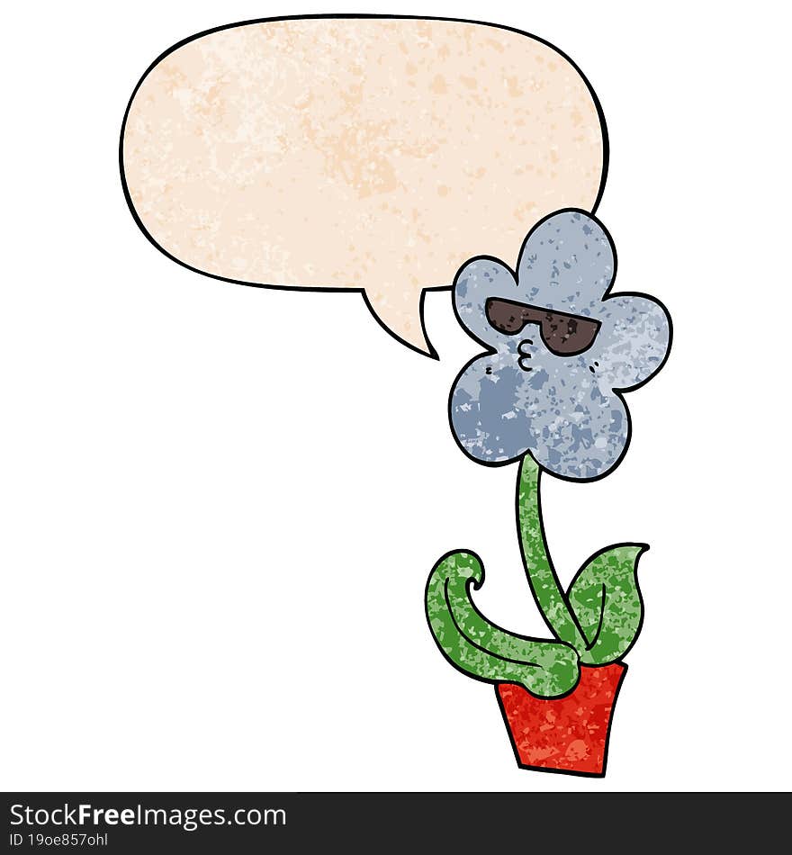 Cool Cartoon Flower And Speech Bubble In Retro Texture Style