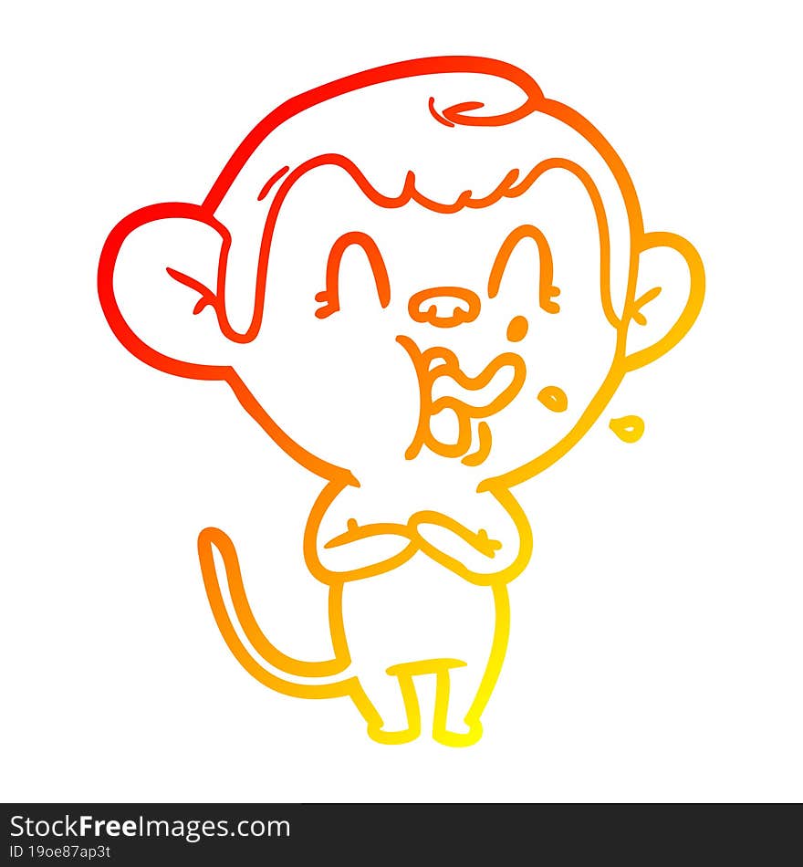 Warm Gradient Line Drawing Crazy Cartoon Monkey