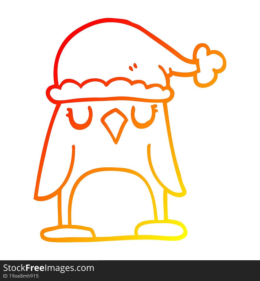 warm gradient line drawing cartoon christmas penguin