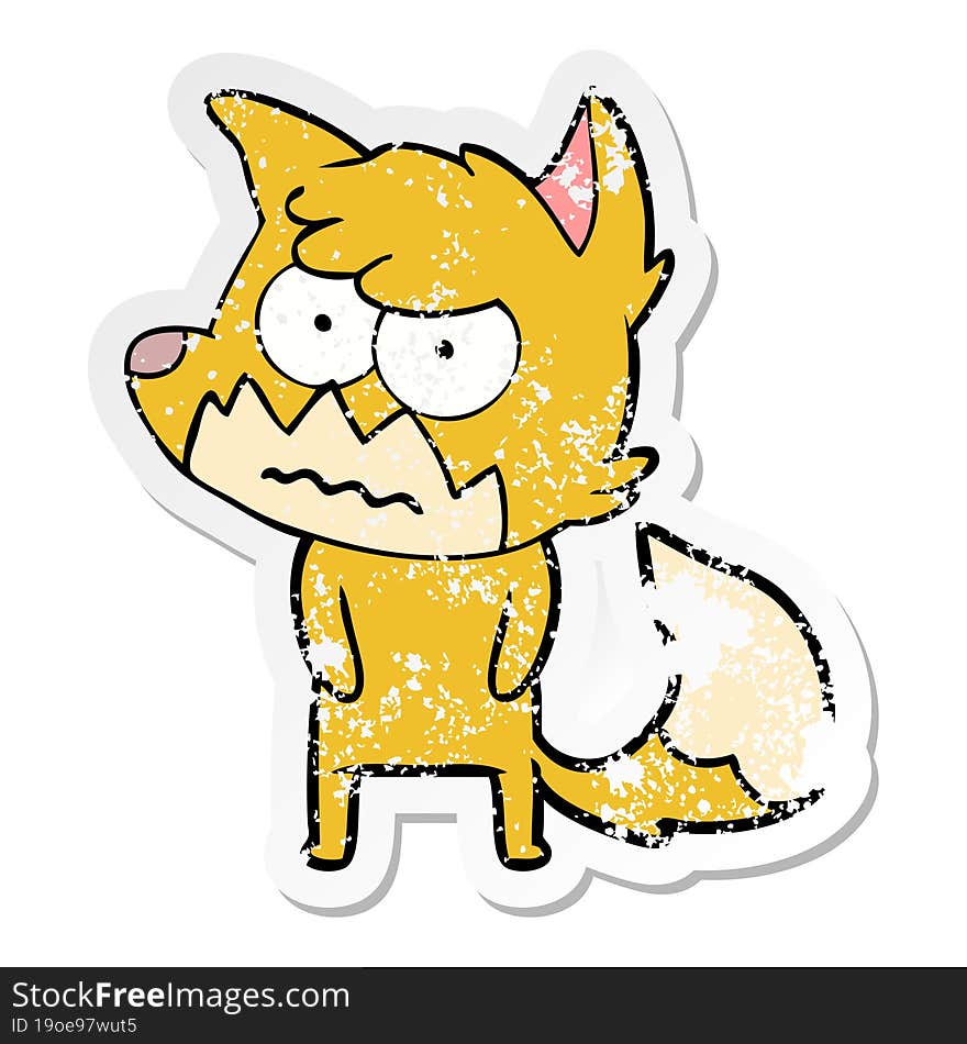 distressed sticker of a cartoon annoyed fox