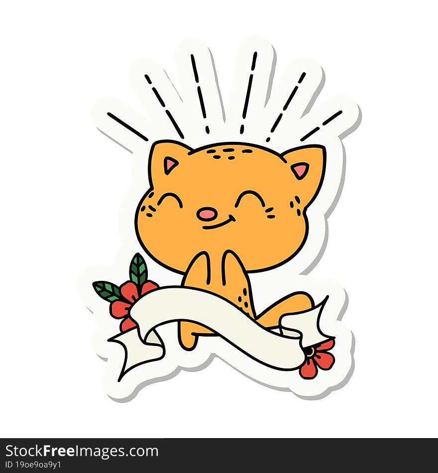 sticker of tattoo style happy cat