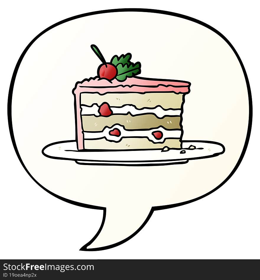 cartoon tasty dessert;cake and speech bubble in smooth gradient style