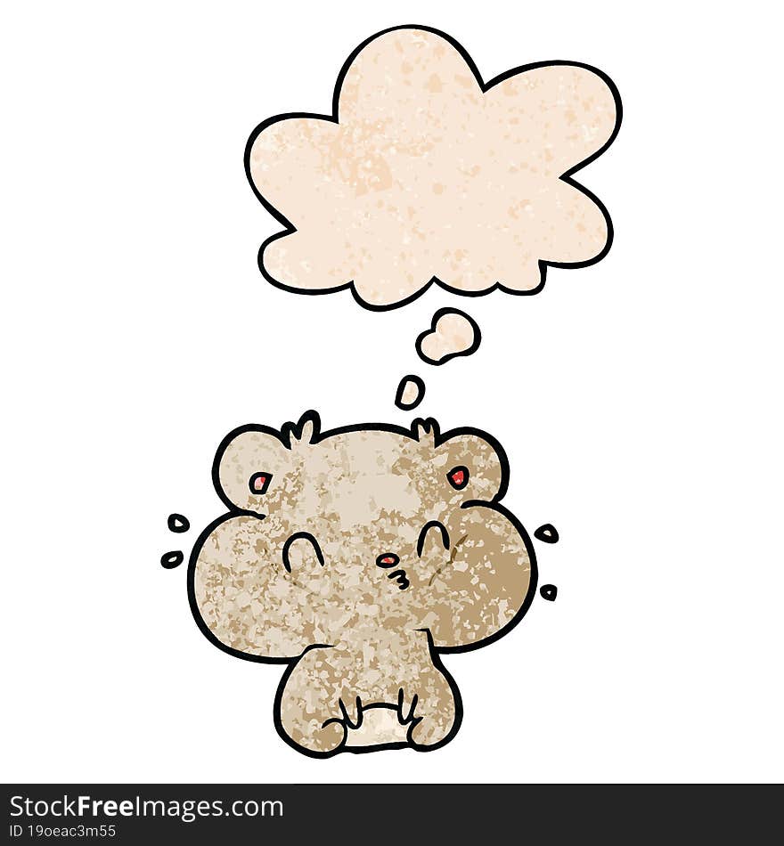 cartoon hamster and thought bubble in grunge texture pattern style