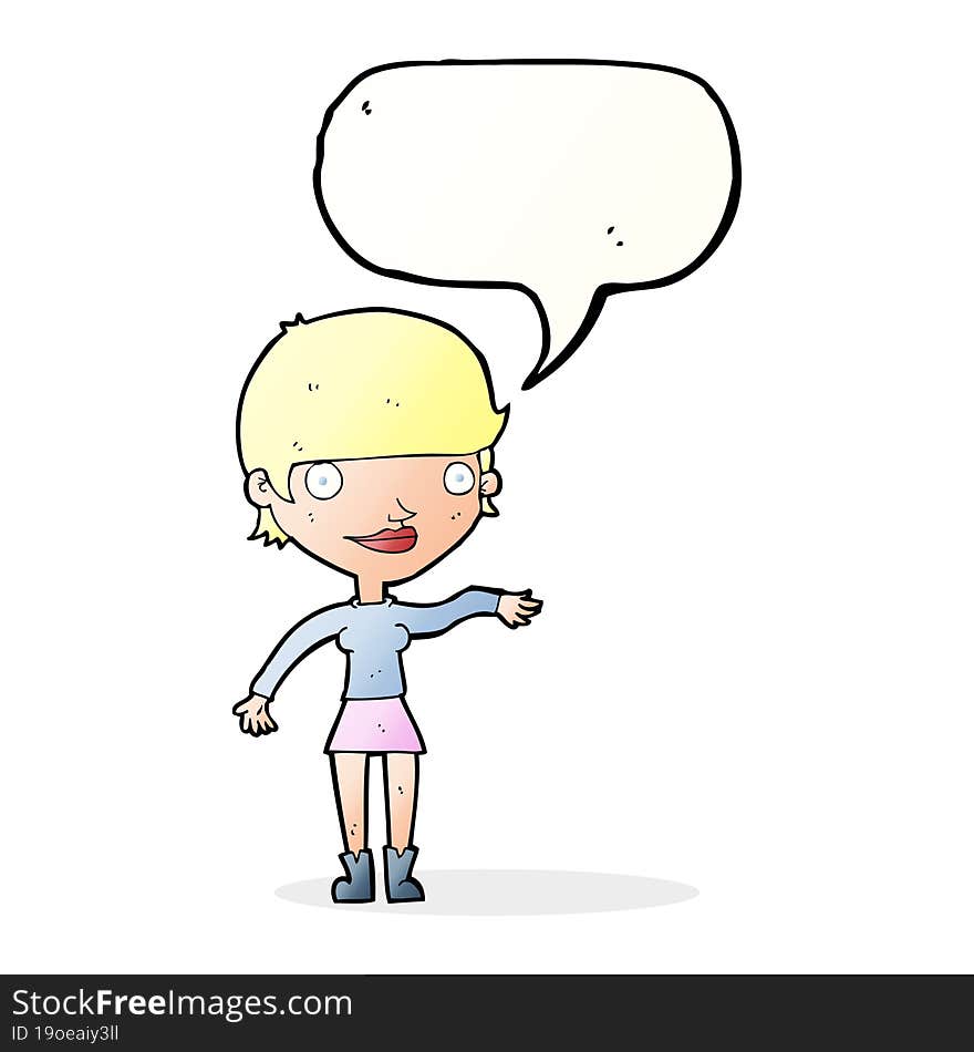 Cartoon Happy Woman  With Speech Bubble