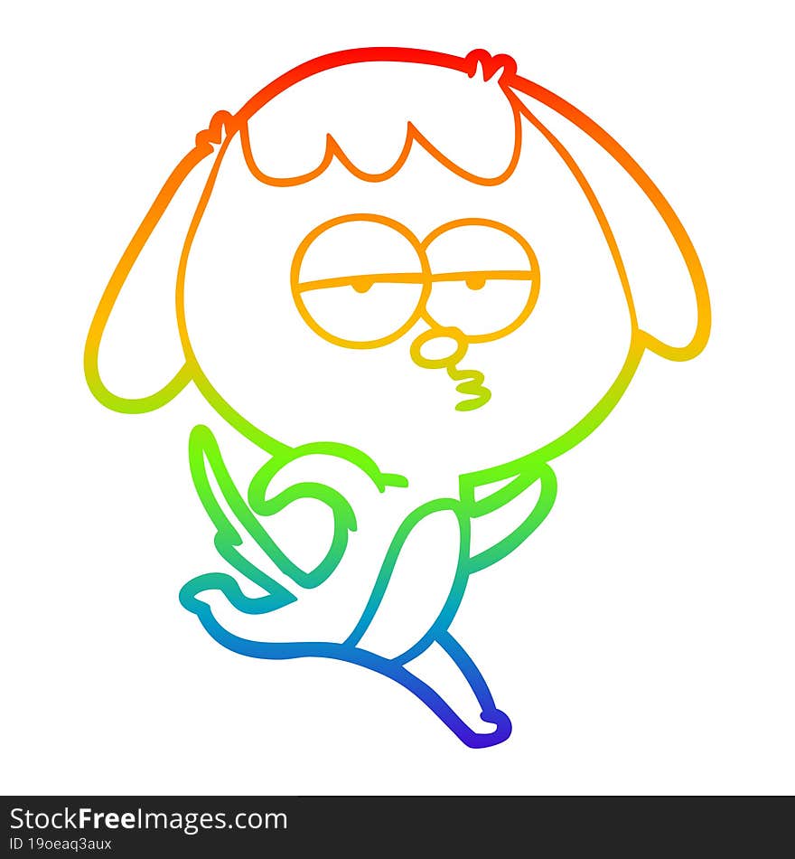 rainbow gradient line drawing of a cartoon bored dog running