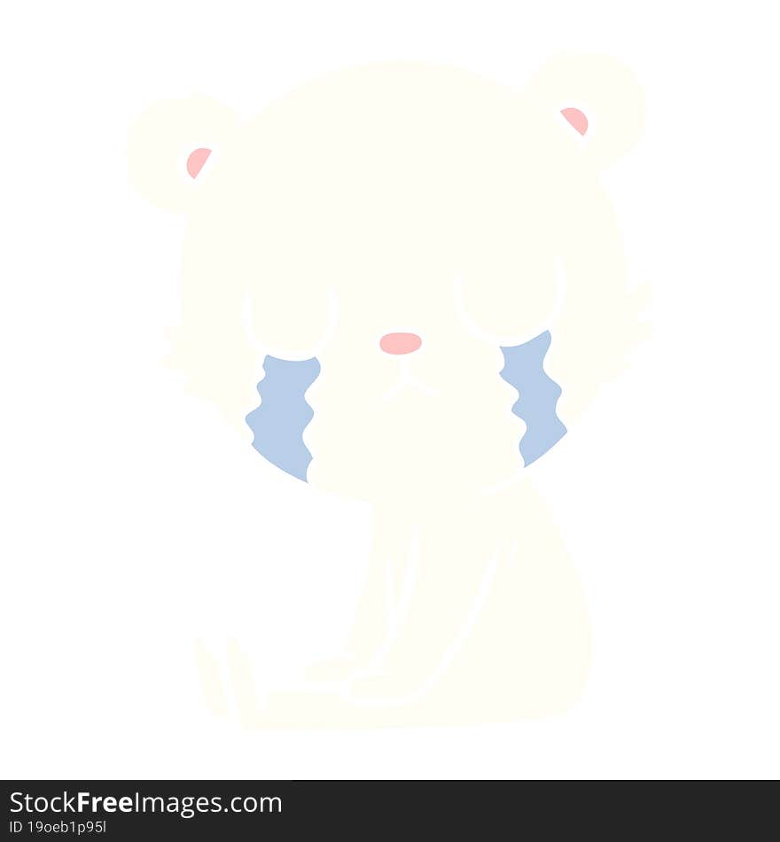 crying polar bear flat color style cartoon