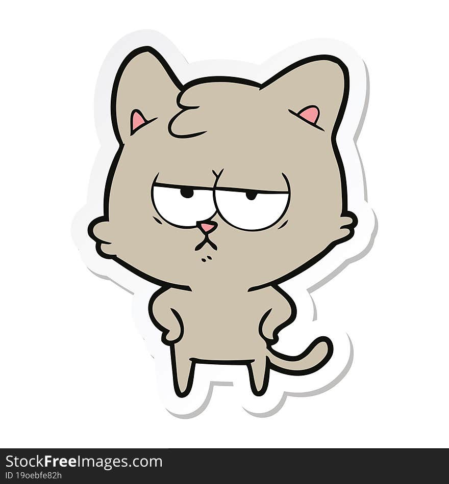 sticker of a bored cartoon cat