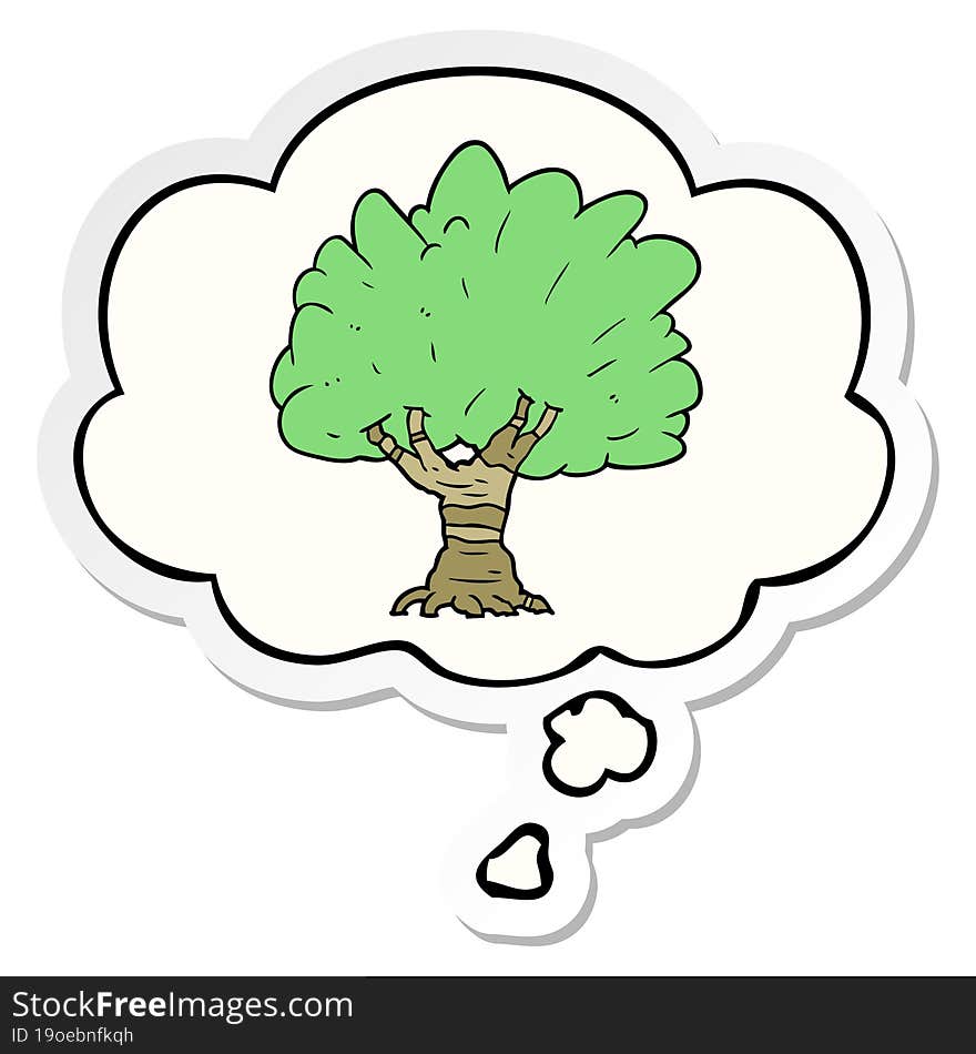 cartoon tree and thought bubble as a printed sticker