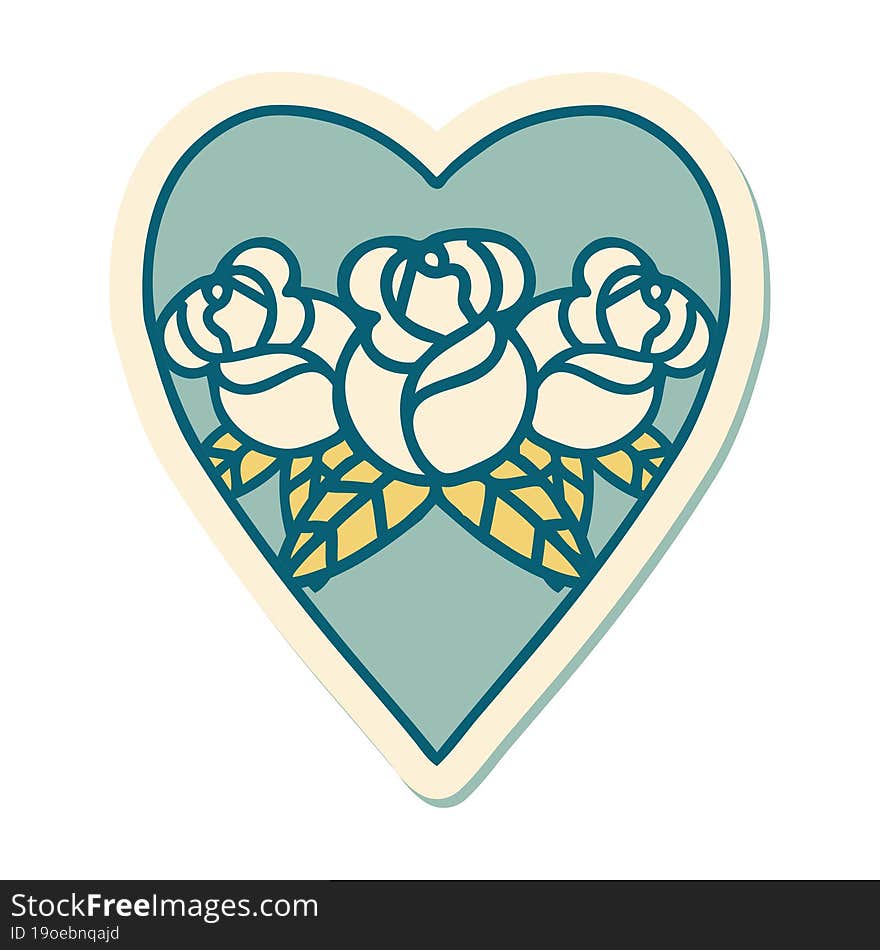 Tattoo Style Sticker Of A Heart And Flowers