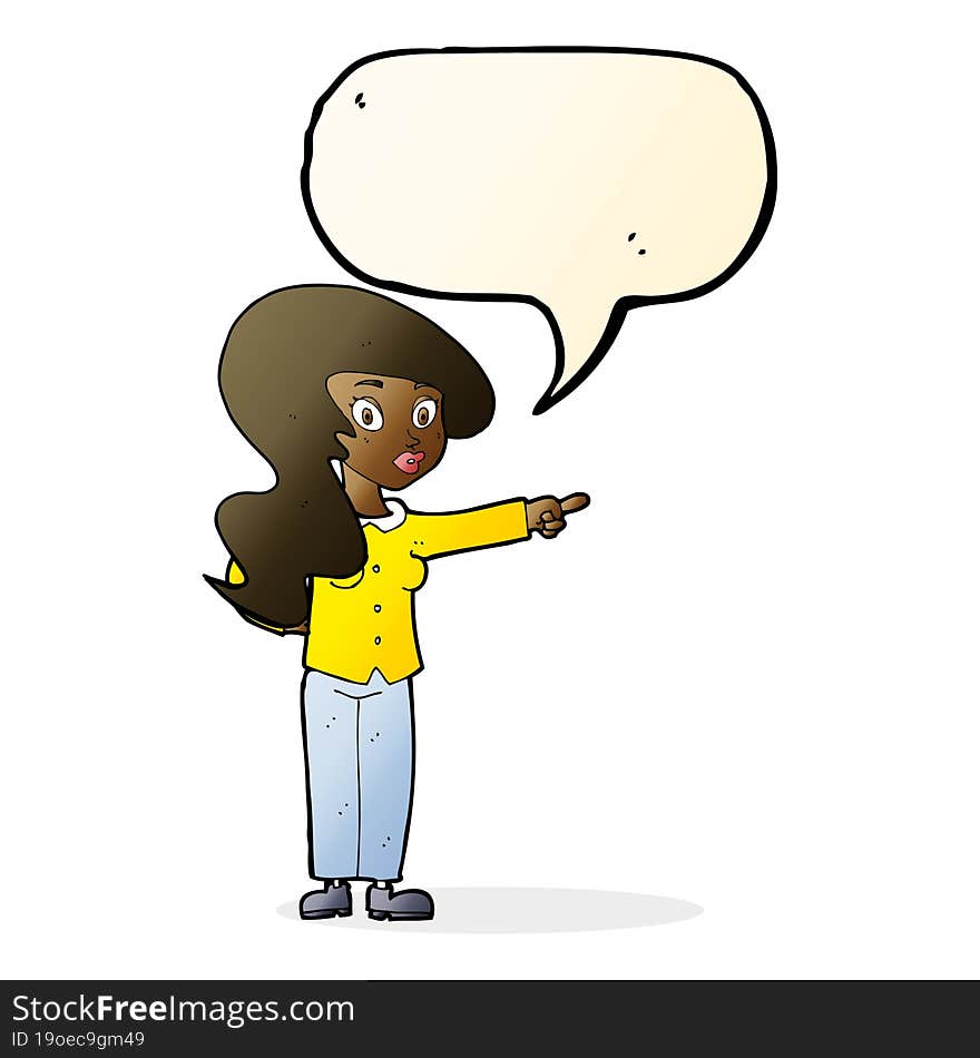 Cartoon Pretty Woman Pointing With Speech Bubble