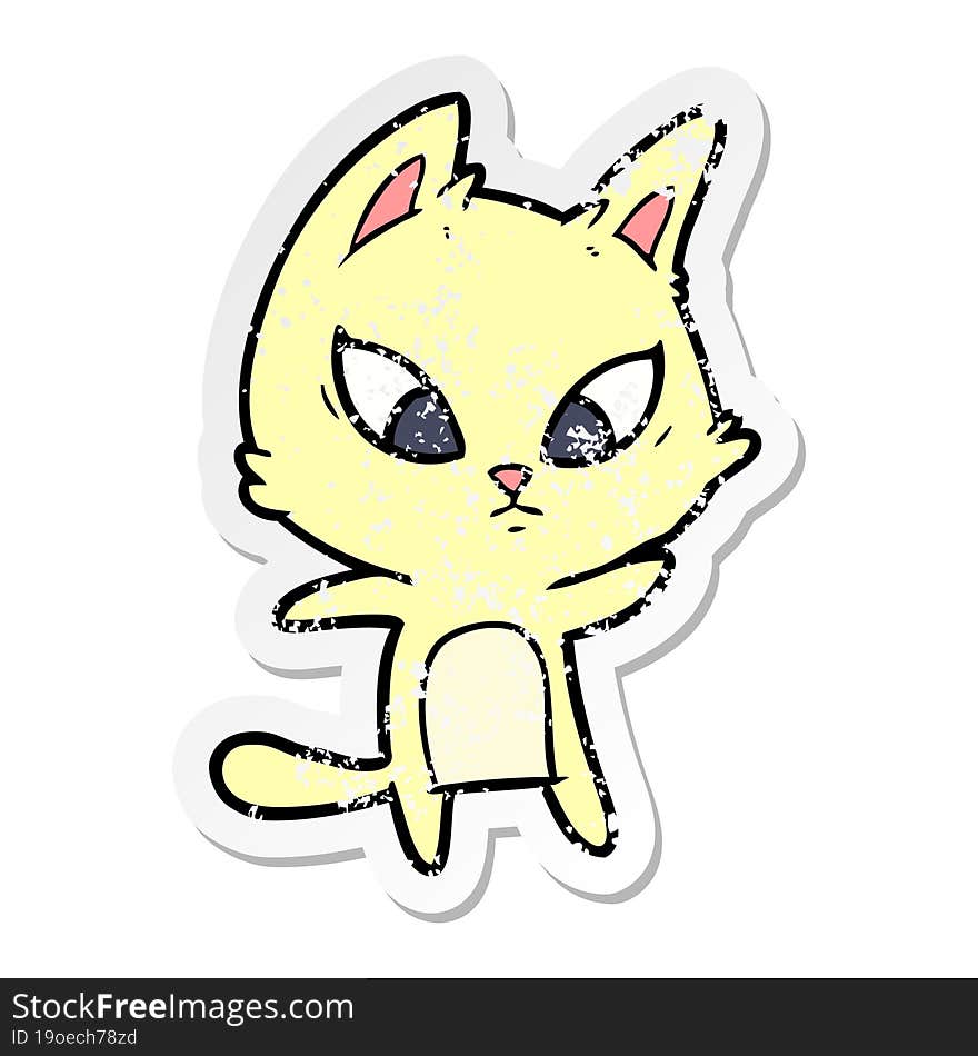 Distressed Sticker Of A Confused Cartoon Cat