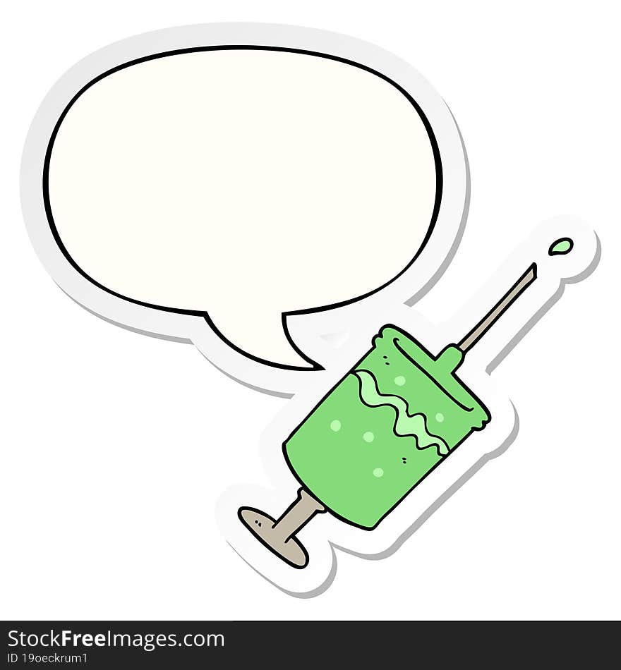 cartoon syringe needle and speech bubble sticker