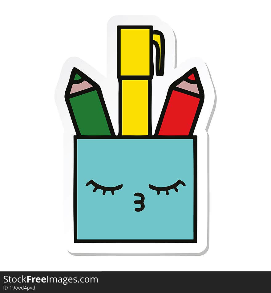 sticker of a cute cartoon pencil pot