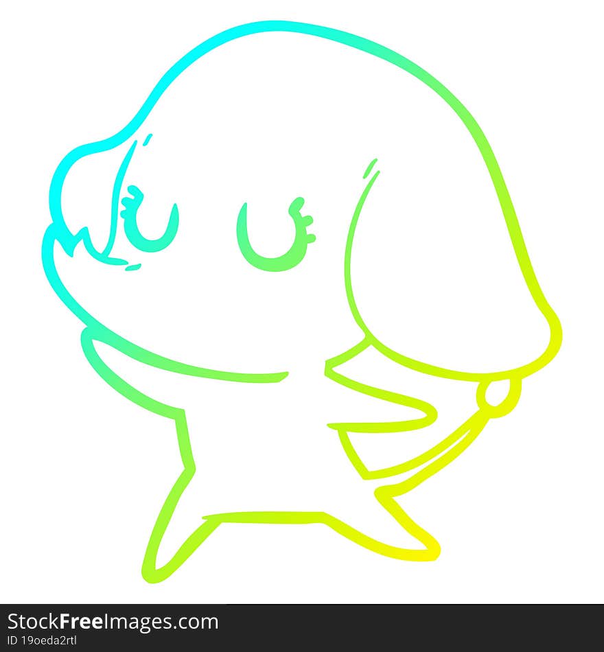 cold gradient line drawing cute cartoon elephant