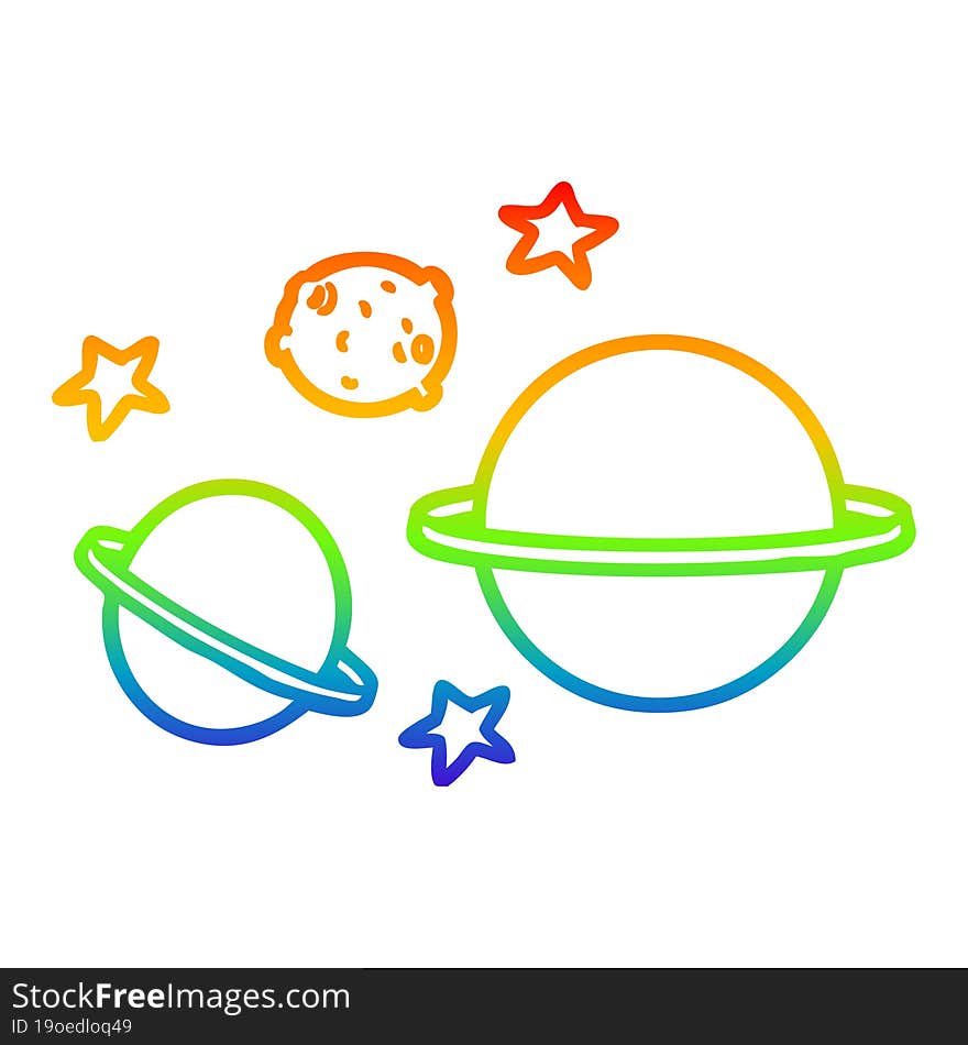 rainbow gradient line drawing of a cartoon planets