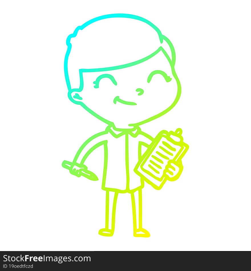 cold gradient line drawing of a cartoon boy smiling