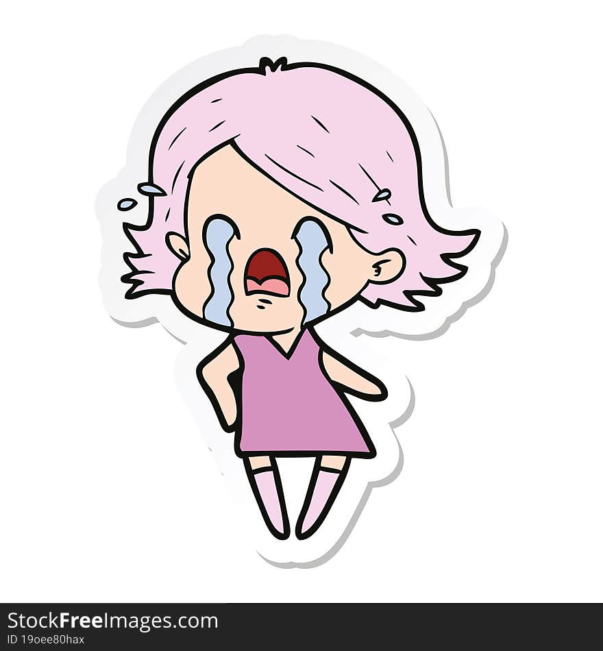 sticker of a cartoon woman crying