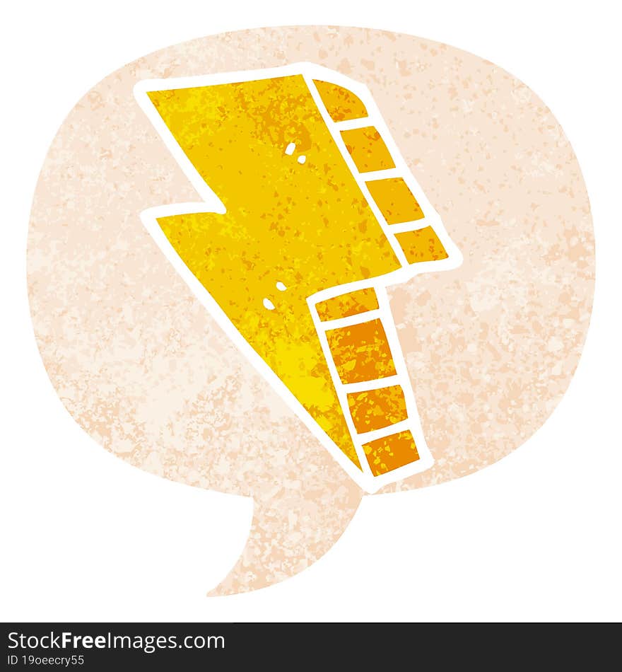 Cartoon Lightning Bolt And Speech Bubble In Retro Textured Style