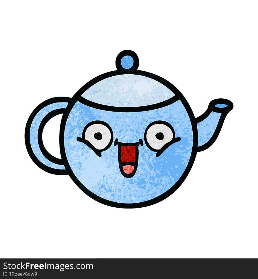 Retro Grunge Texture Cartoon Teapot