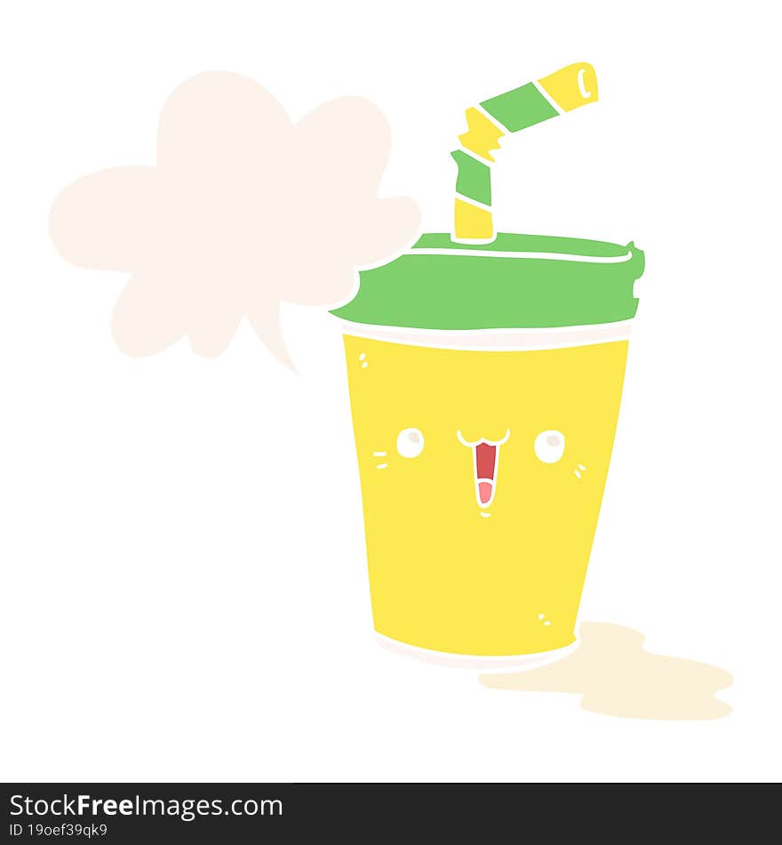 cute cartoon soda with speech bubble in retro style