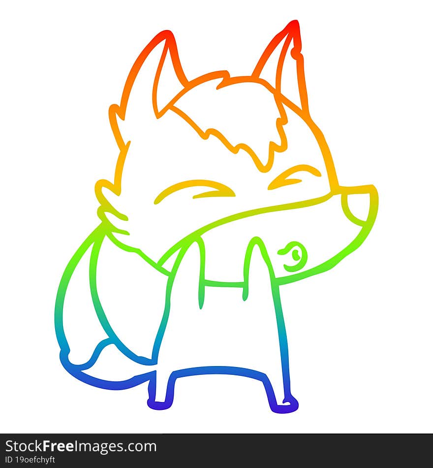 rainbow gradient line drawing cartoon wolf whistling