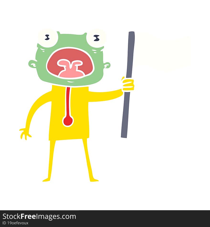 Flat Color Style Cartoon Weird Alien With Flag