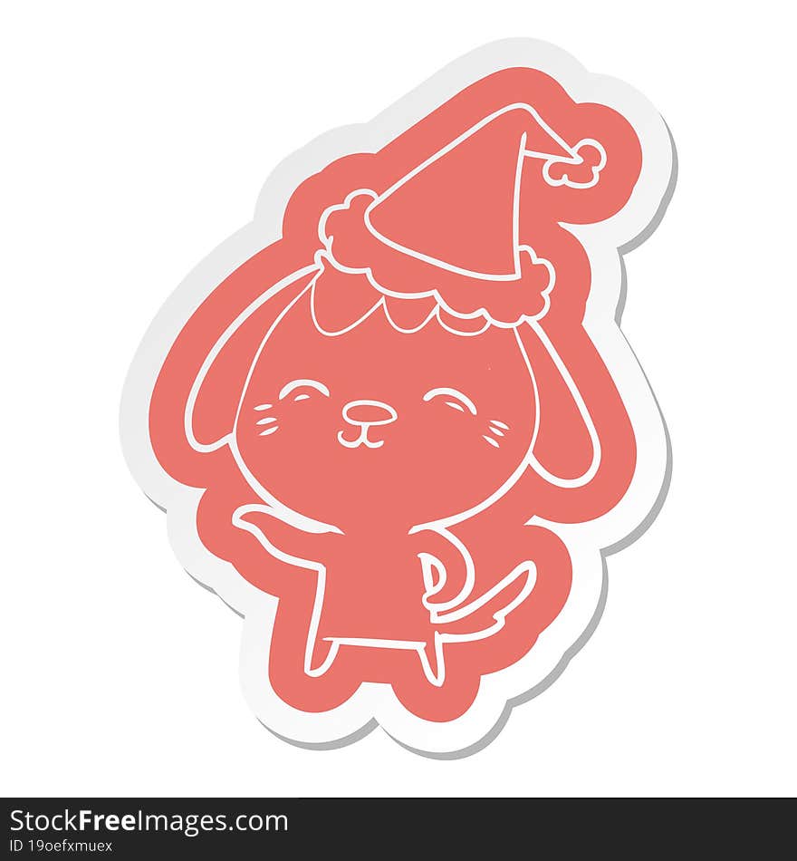 happy cartoon  sticker of a dog wearing santa hat