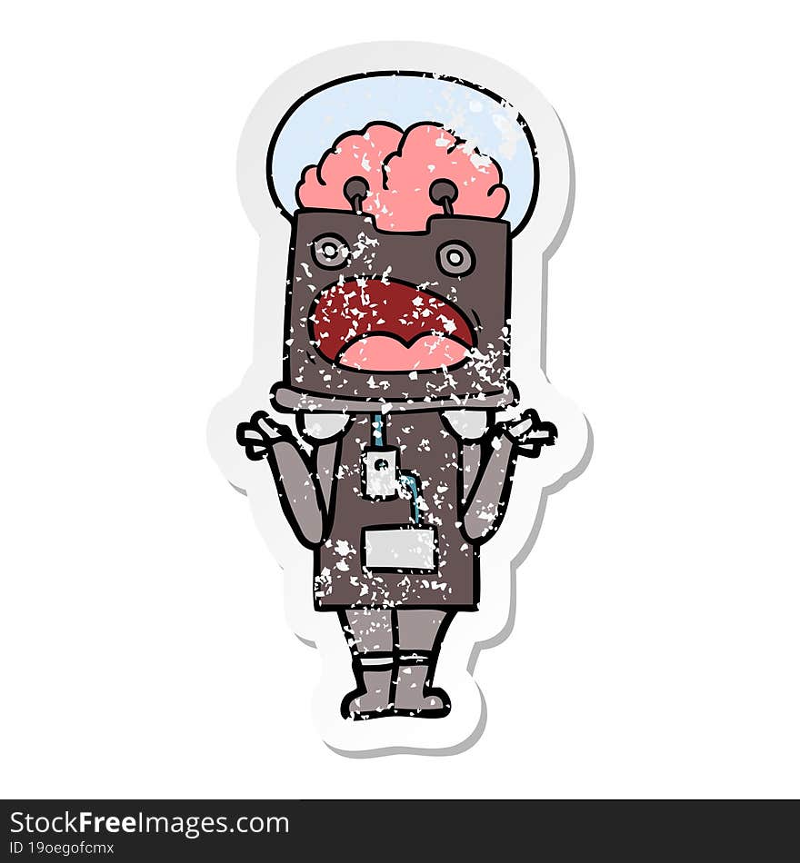 distressed sticker of a cartoon robot